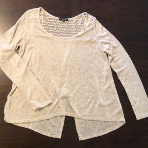 Crochet detail open back oatmeal sweater